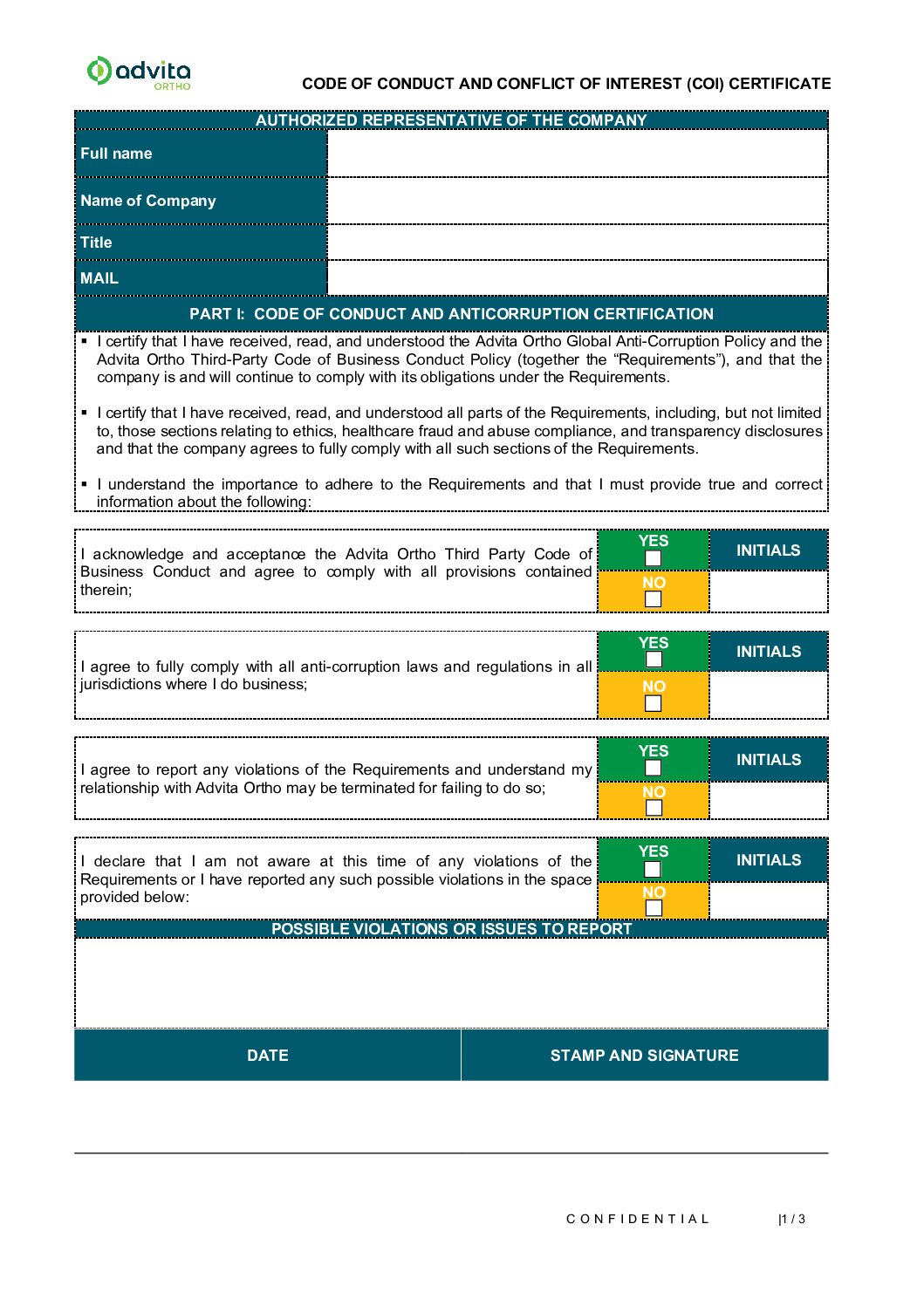 Conflict of Interest & Code of Conduct Certification - APAC EN