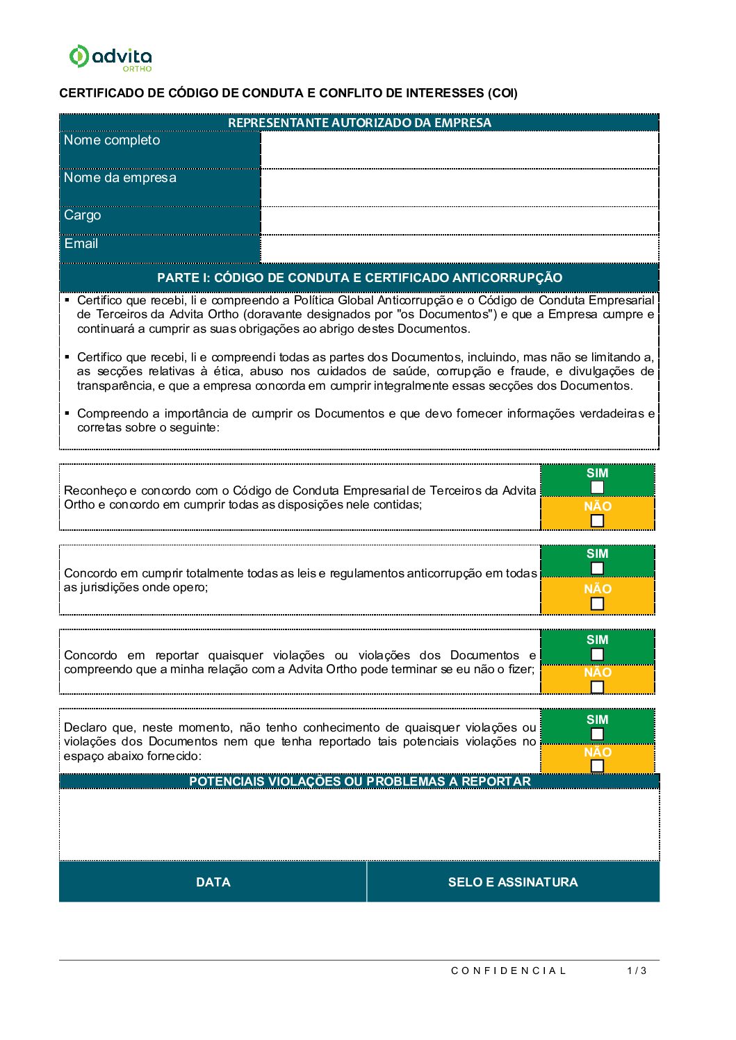Codigo de Conduta & Conflito de Interesses Certificados - EMEA PT