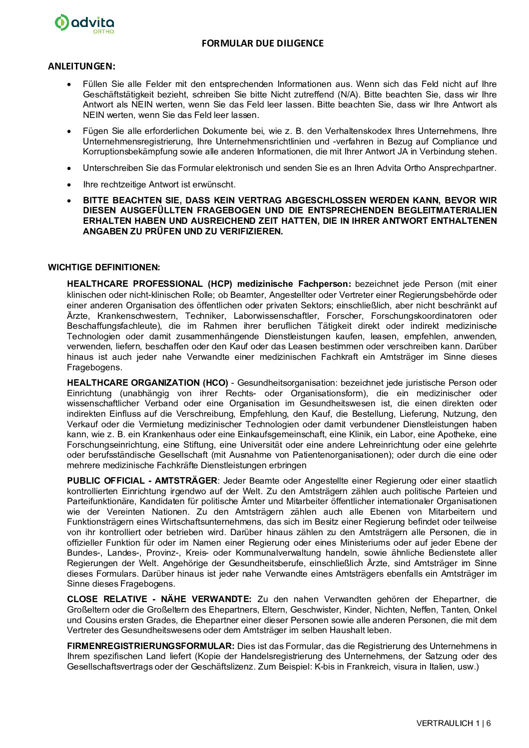 Formular Due Diligence – DE