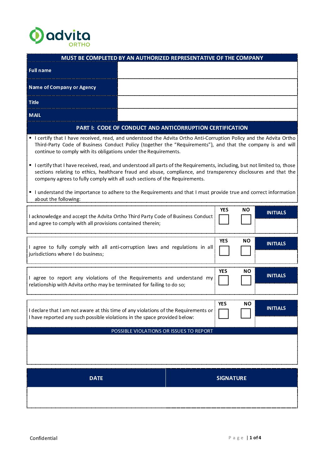 Conflict of Interest & Code of Conduct Certification – CA EN