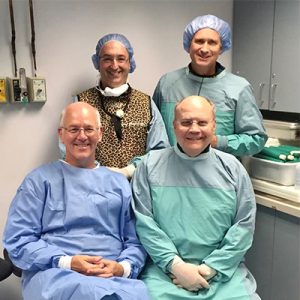 The original Vantage Ankle surgeon design team (left to right): James Nunley, MD, Prof. Victor Valderrabano, MD, PhD, James DeOrio, MD, and Mark Easley, MD